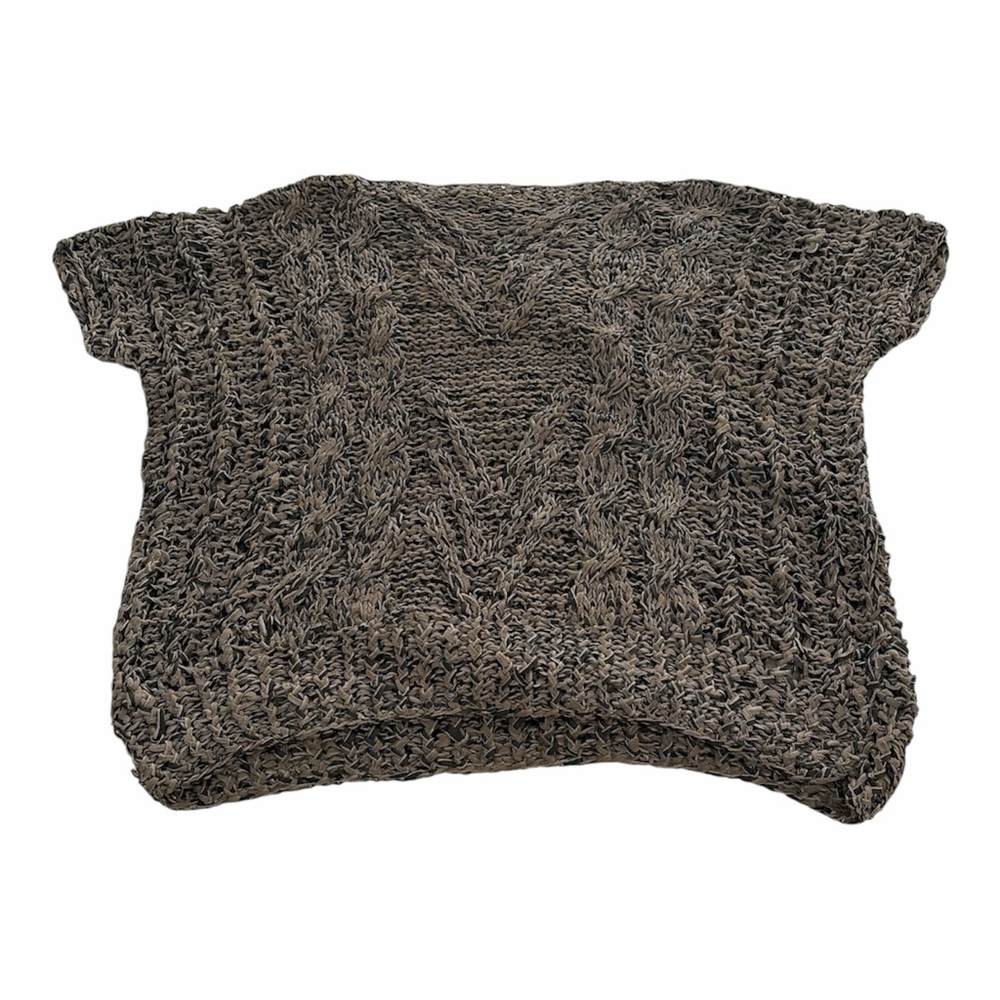Vintage IMARI Gray Black Leather Woven Short Sleeve Crop Top